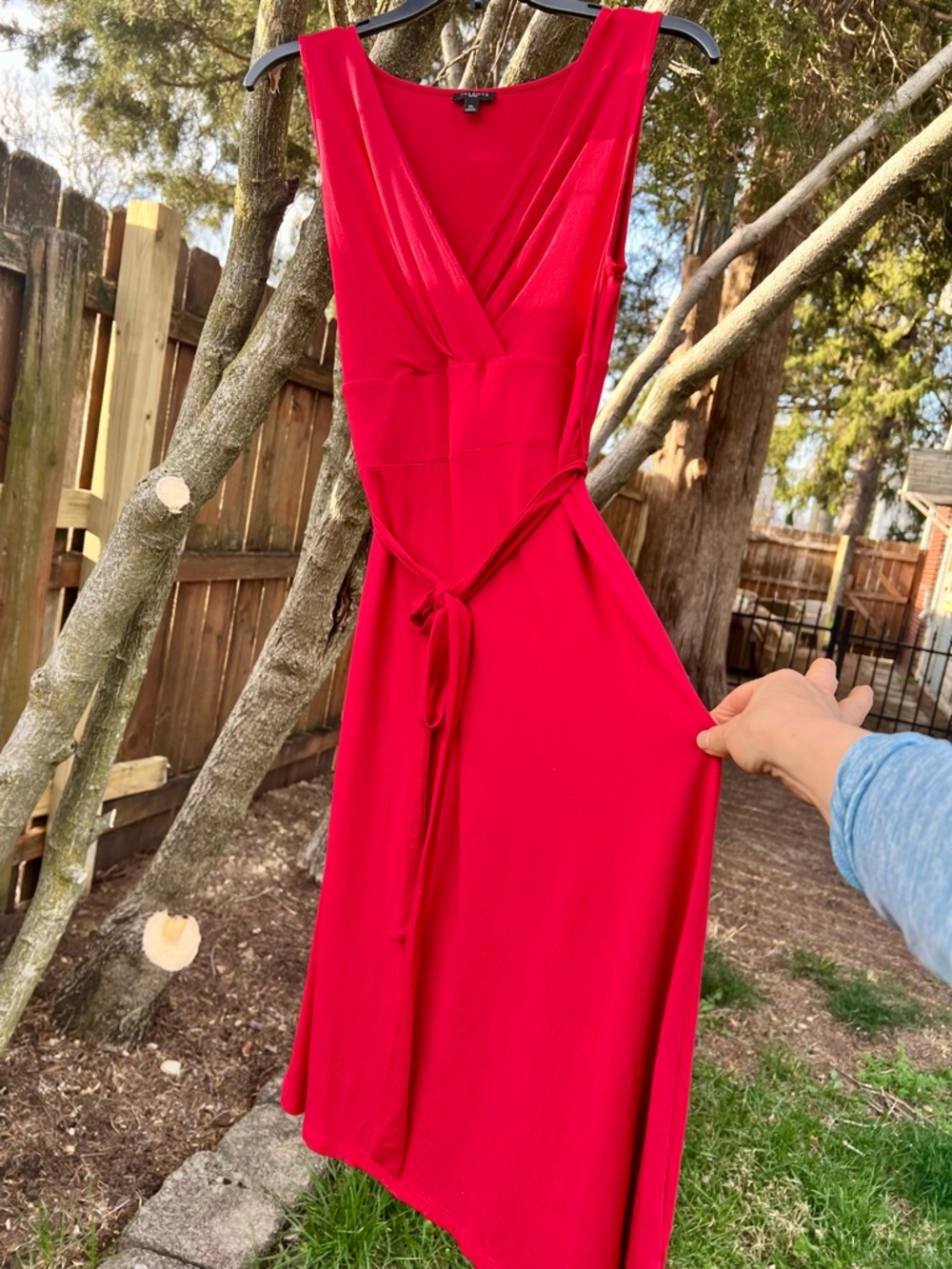 NWOT Elegant Flowy Talbots Petites Red Belted Surplice Dress Sleeveless MP Chic - Picture 8 of 17
